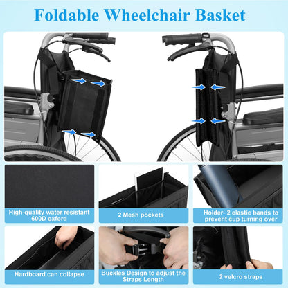 Dotday Wheelchair Basket for Back, Large Capacity Wheelchair Backpack Storage Bag with Cup Holder