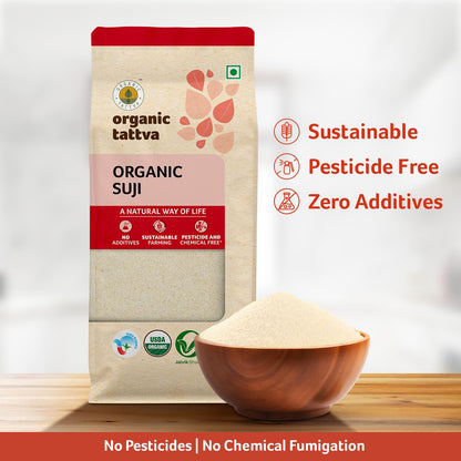 Organic Tattva Semolina Coarse Rawa Suji, 500g USDA Organic Certified