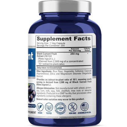 NusaPure Black Currant 10:1 Extract, 250 mg Equivalent to 2,500mg, per Veg Caps 200 Vegan, Non-GMO