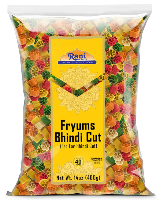 Rani Far Far / Fryums (Wheat & Tapioca Pellet) Bhindi Shape 14oz (400g) ~ Vegan, Kosher, Uncooked, Used to Make Papad, Bhungra / Chip Snack