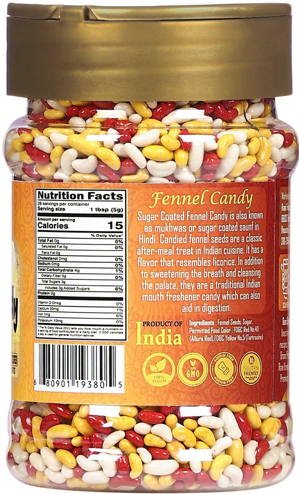 Rani Sugar Coated Fennel Candy 5oz (141g) PET Jar ~ Indian After Meal Digestive Treat | Vegan | Gluten Friendly | NON-GMO | Indian Origin