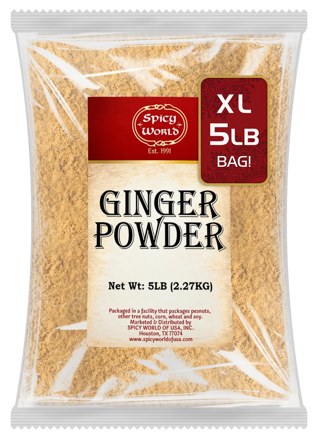 Spicy World Ginger Powder 5 Pound Bulk Bag - Ground Ginger Root