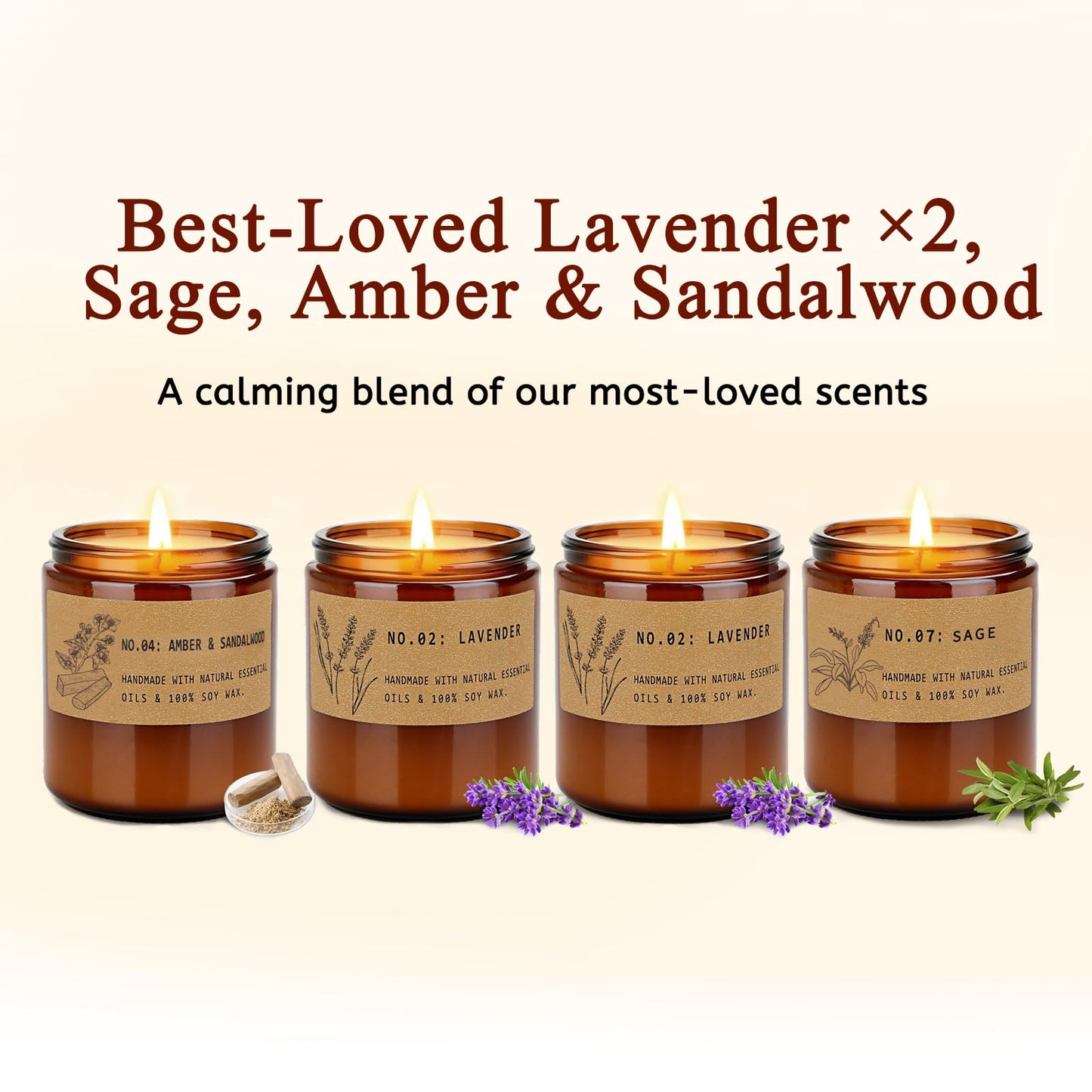 Scented Candles for Women – Large 36 oz Scented Candle Gift Set for Birthday Valentine's Day, Natural Soy Wax Amber Jar Candles with Lavender & Sage, 4-Pack Aromatherapy Set