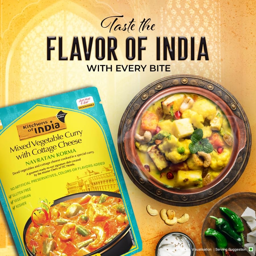 Kitchens Of India Ready To Eat Navratan Korma, Mixed Vegetable Curry & Cottage Cheese, 10-Ounce Boxes (Pack of 6)