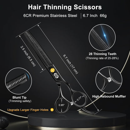CIICII Hair Cutting Scissors Shears Kit, Professional Barber Haircut Scissors Set (6.7 Inch Hair Beard Hairdressing Trimming Haircutting Thinning Shears) for Men Women Hairdresser Home Salon (Black)