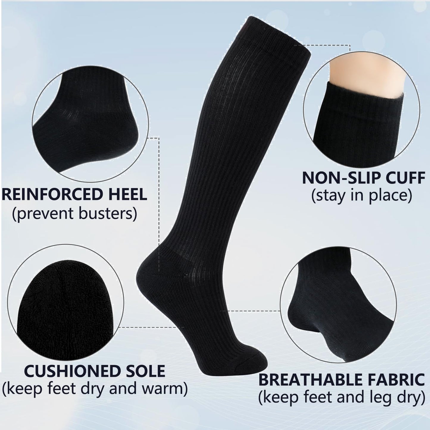 +MD Cotton Compression Socks for Women and Men 4/6 Pairs 15-20 mmHg Knee High Socks for Sports Travel Nurse Edema