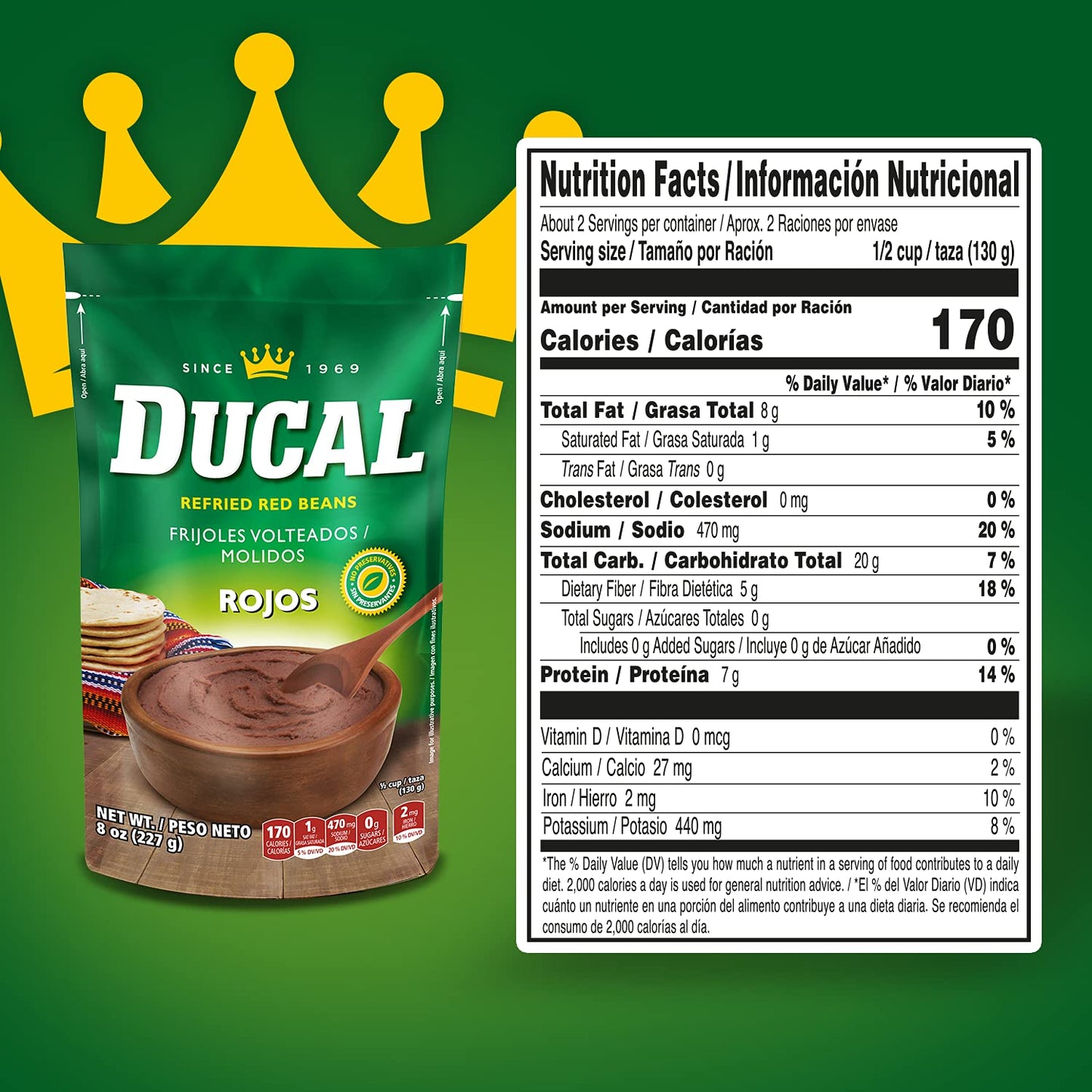 Ducal Refried Red Beans Pouch, 8 Ounce (Pack of 24) - Instant Vegetarian Refried Red Beans, Non-GMO And Gluten-Free - Excellent Source in Protein And Iron, Cholesterol Free