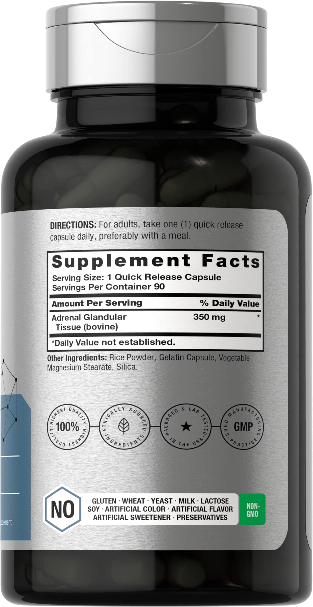 Horbäach Raw Adrenal Glandular | 350 mg | 90 Capsules | Non-GMO, Gluten Free Supplement