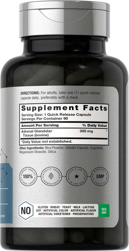 Horbäach Raw Adrenal Glandular | 350 mg | 90 Capsules | Non-GMO, Gluten Free Supplement