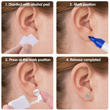 Disposable Ear Cartilage Piercing Kit for Home Self-Use, Painless Gun with Preloaded Ear Stud, Easy & Safe Tool for Women, Men & Girls - 3MM