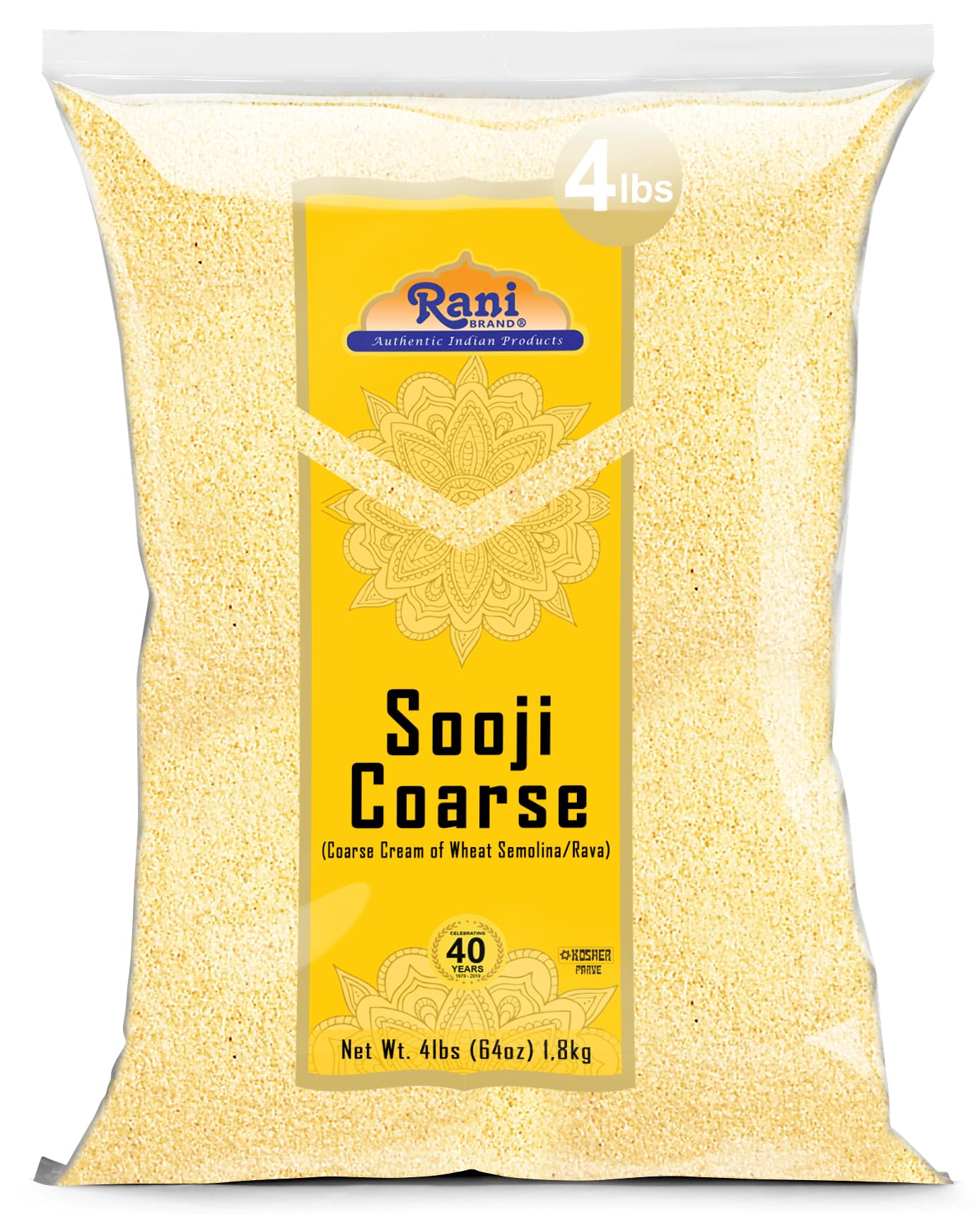 Rani Sooji Coarse (Farina, Suji, Rava, Rawa, Wheat Semolina) Flour 64oz (4lbs) 1.81kg Bulk ~ All Natural | Vegan | NON-GMO | Indian Origin