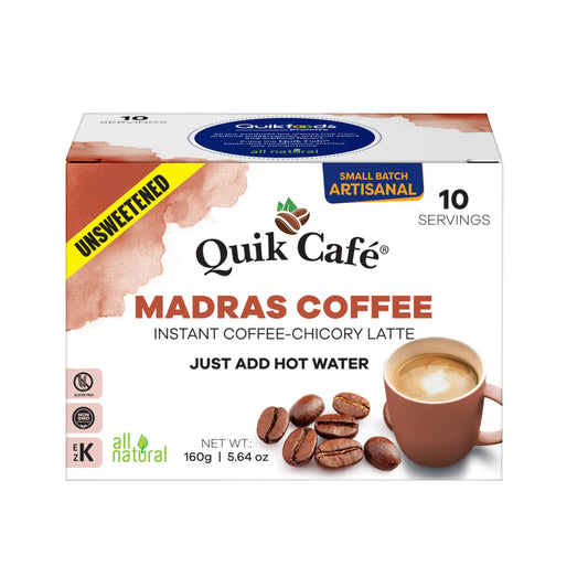 QuikCafé Madras Unsweetened Coffee – 10 Count, Instant Herbal Blend with Natural Ingredients, Caffeine-Light, Preservative-Free – Just Add Hot Water