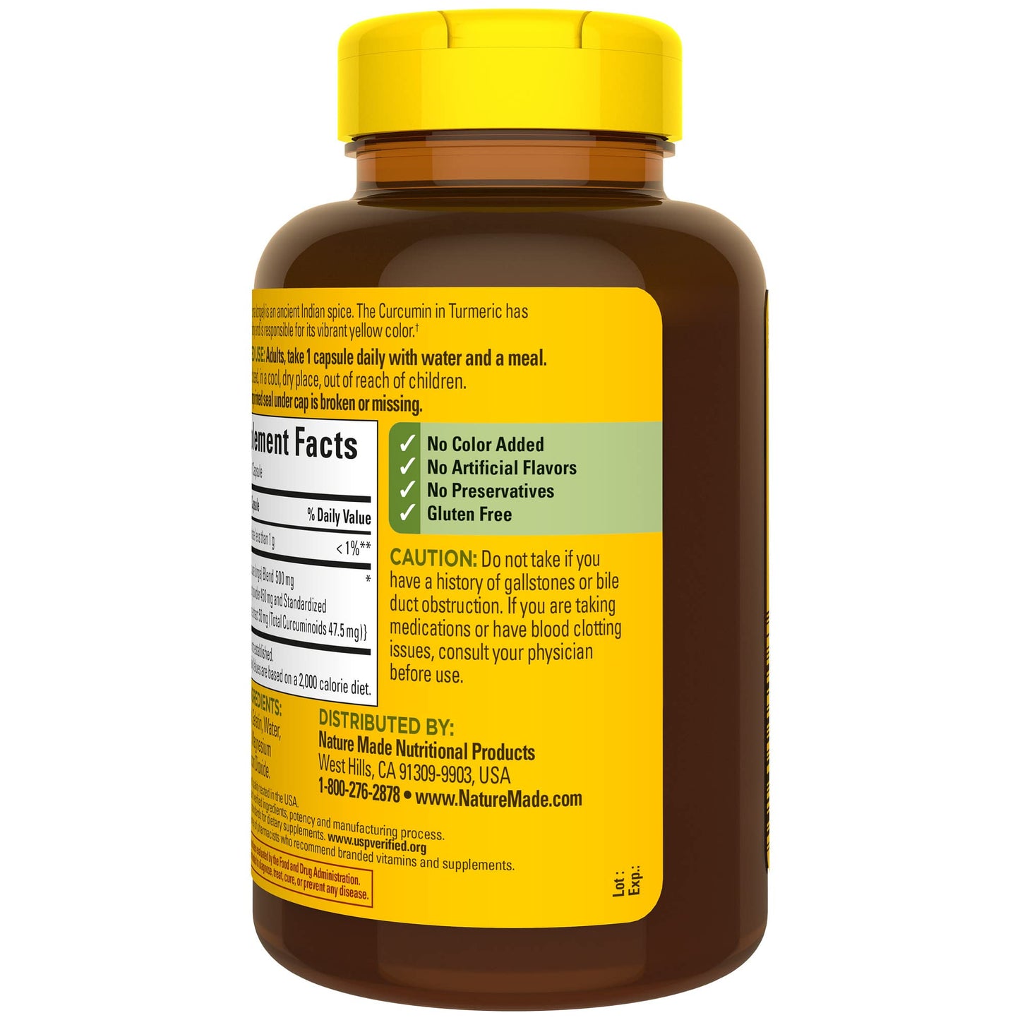 Nature Made Turmeric Curcumin 500 mg, Turmeric Curcumin Supplement for Antioxidant Support, Herbal Supplements, 120 Capsules, 120 Day Supply