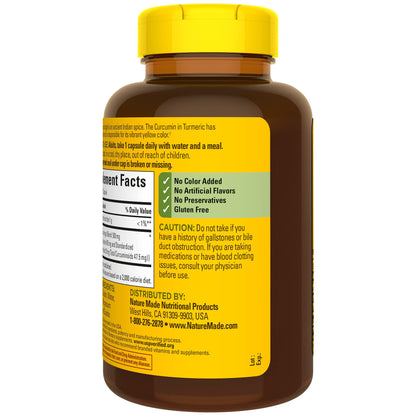 Nature Made Turmeric Curcumin 500 mg, Turmeric Curcumin Supplement for Antioxidant Support, Herbal Supplements, 120 Capsules, 120 Day Supply