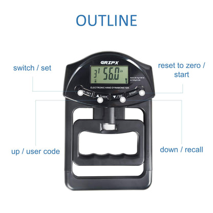 GRIPX Digital Hand Dynamometer Grip Strength Measurement Meter Auto Capturing Electronic Hand Grip Power 198Lbs / 90Kgs