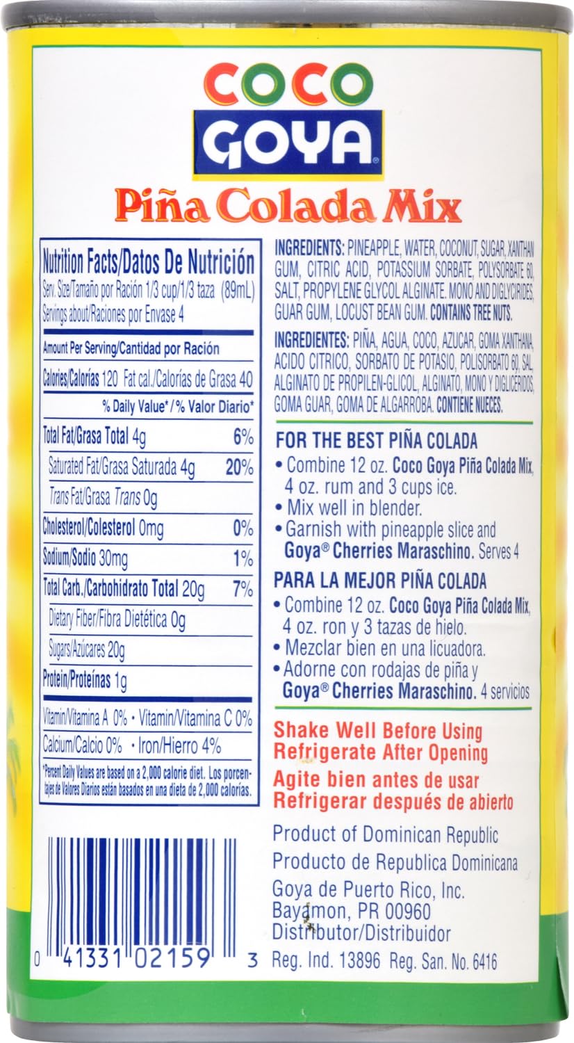Goya Foods Piña Colada Mix, 12 Fl Oz (Pack of 24)