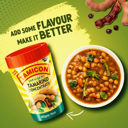 Tamicon Tamarind Concentrate | Sweet & Sour Tamarind Paste | Authentic South Indian Style Flavor | Perfect for Curries, Sauces, Dips & Soups | 14.11 Oz (400gm)
