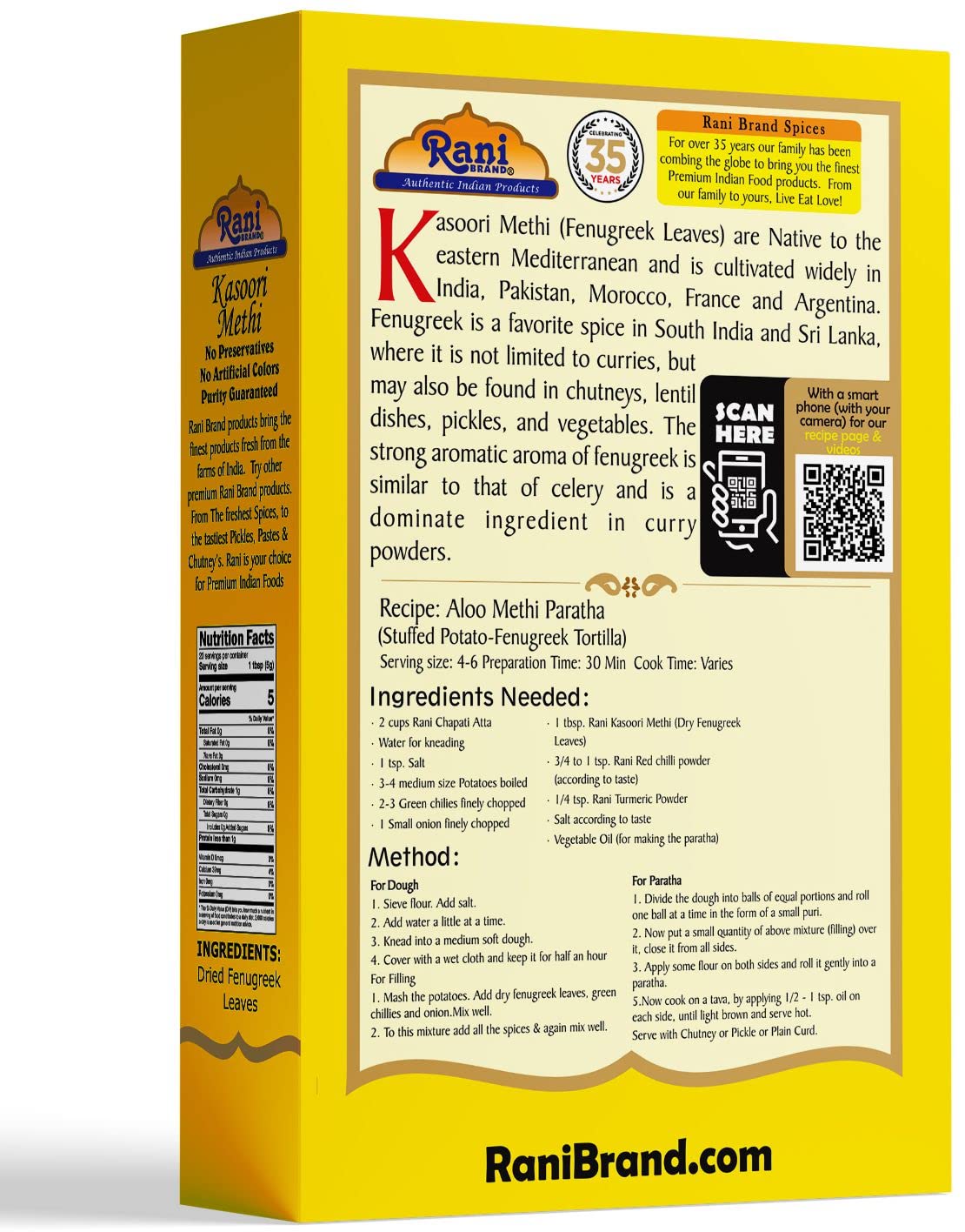 Rani Fenugreek Leaves Dried (Kasoori Methi) 3.5oz (100g) ~ All Natural | Vegan | Gluten Friendly | NON-GMO | Kosher | Indian Origin
