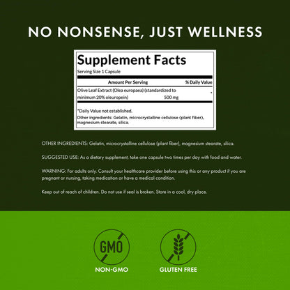 Swanson Olive Leaf Extract Capsules with 20% Oleuropein - Provides Immune Support, Promotes Cardiovascular System Health, and Supports Healthy Blood Pressure - (120 Capsules, 500mg Each)
