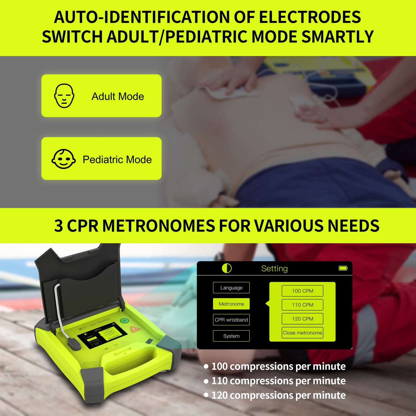 AED Trainer, XFT Professional AED Training Kit CPR Training Equipment Training Device Automatic External Defibrillator Simulator, for First Aid Trainee Beginner(XFT-120G)