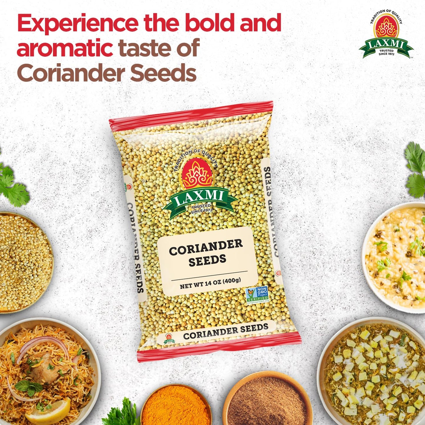 Laxmi Coriander Seeds, Whole 400gms (14oz) | Pure, premium quality and high value Coriander | Natural Coriander Seeds | Non-GMO certified |