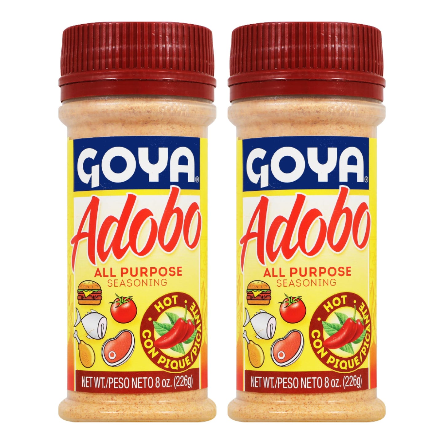 Adobo Hot All Purpose Spice by Goya, Poultry, Seafood, Meat, and Vegetable Seasoning, Latin Spicy Blend, Mexican Seasoning, Pack of 2, 8oz. Bottle