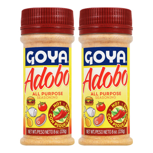 Adobo Hot All Purpose Spice by Goya, Poultry, Seafood, Meat, and Vegetable Seasoning, Latin Spicy Blend, Mexican Seasoning, Pack of 2, 8oz. Bottle