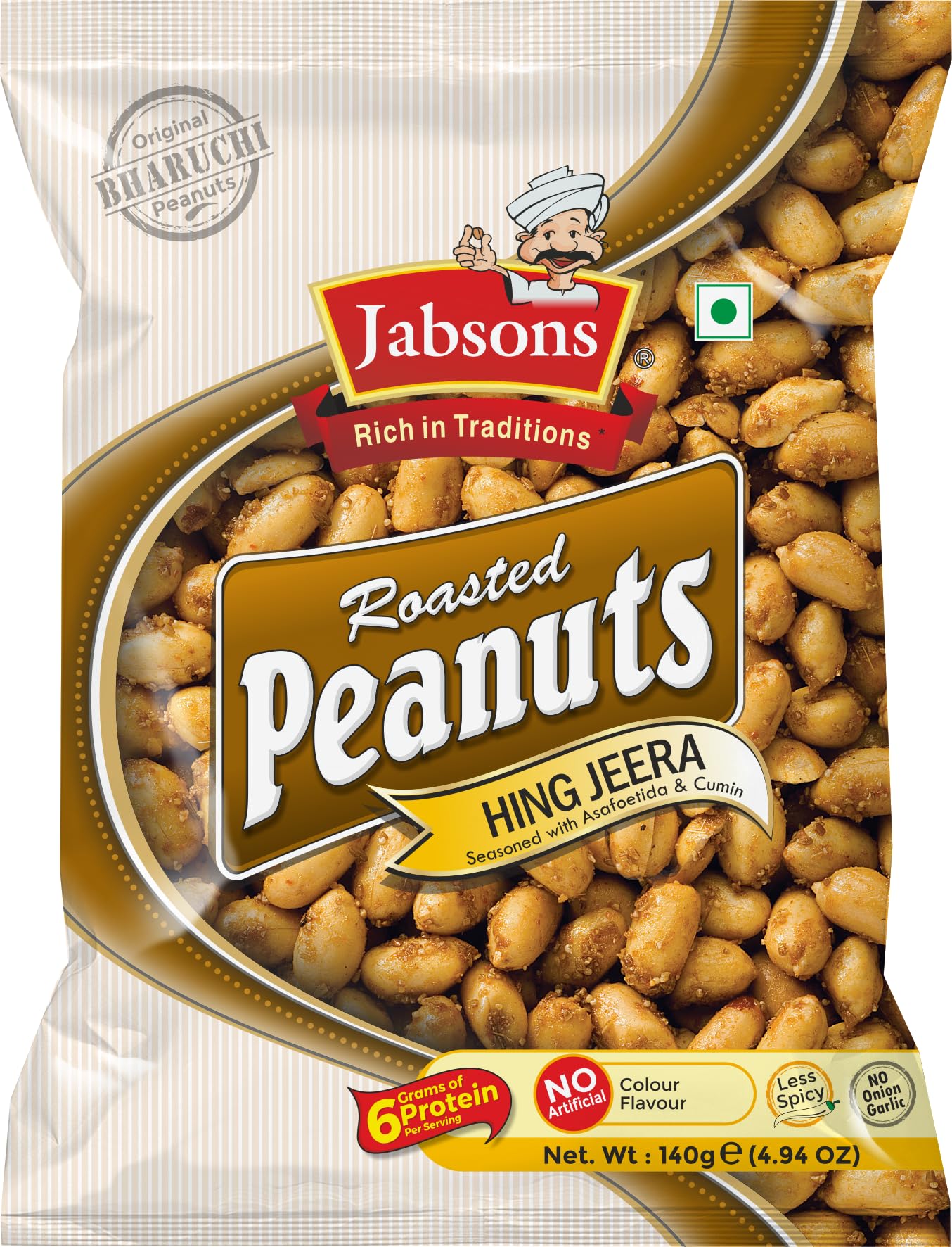Jabsons - Jumbo Roasted Peanuts, Hing Jeera (5 PACK), 140g x 5
