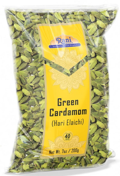 Rani Green Cardamom Pods Spice (Hari Elachi) 7oz (200g) ~ All Natural | Vegan | Gluten Friendly | NON-GMO | Kosher | Product of India