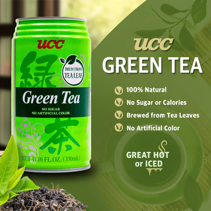 UCC Japanese Green Tea Drink, 11.1-Ounce Cans, Pack of 24, No Sugar, No Artificial Flavors or Coloring, Refreshing Canned Beverage, Authentic Taste, Perfect Healthy Drink