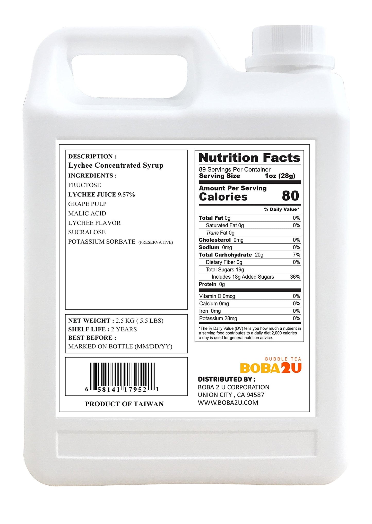 BOBA2U CONCENTRATED SYRUP LYCHEE 5.5 LBS