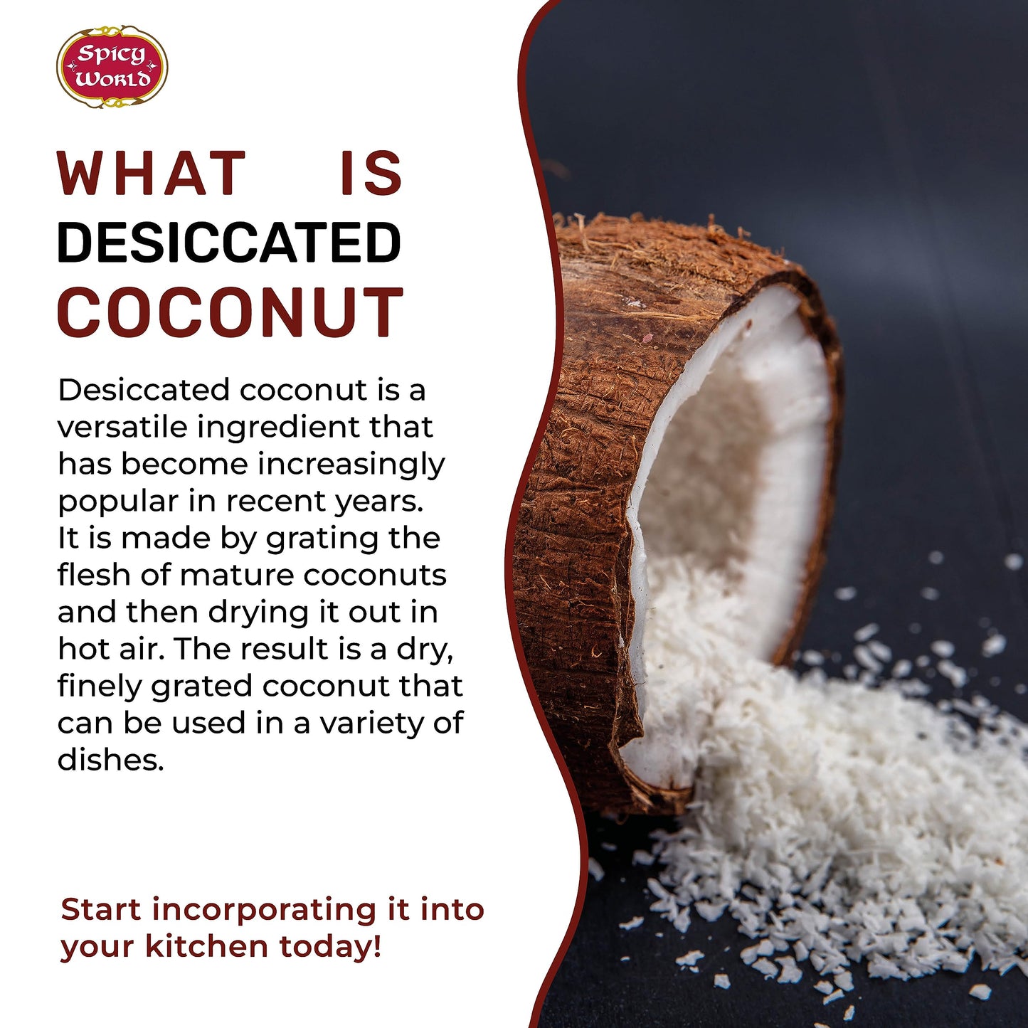 Spicy World Shredded Coconut Powder 1.5 Pound Bulk Bag (Desiccated Coconut) - Unsweetened & Finely Shredded Powdered - Great for Baking, Smoothies and More!