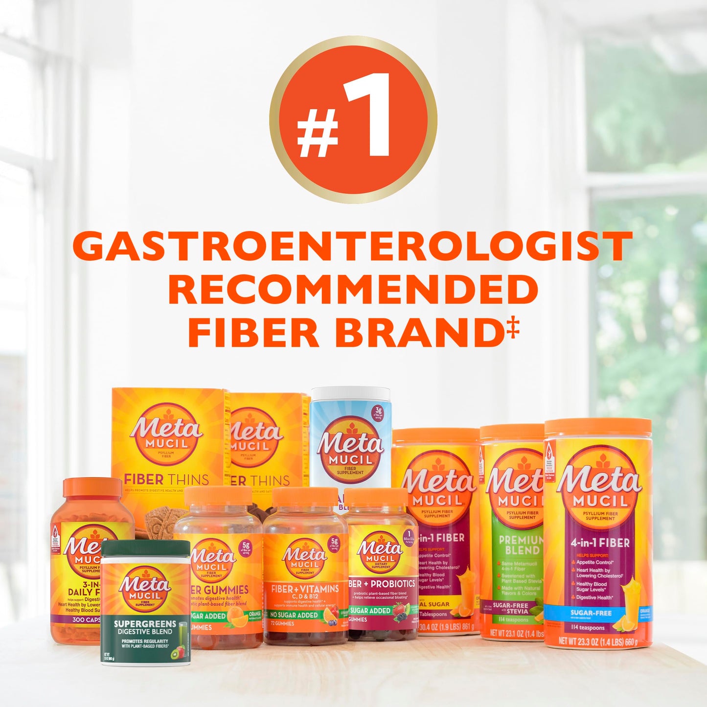 Metamucil 4-in-1 Psyllium Husk GLP-1 Friendly Fiber Supplement, Sugar-Free, 180 teaspoons, Orange Flavored, Daily Fiber Powder for Digestive Health, made with Plant-Based Psyllium Husk Fiber