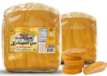 Rani Kolhapuri Gur (Jaggery) 70oz (4.4lbs) 2kg ~ Unrefined Cane Sugar, No Color added, Gluten Friendly | Vegan | NON-GMO | Kosher | No Salt or fillers