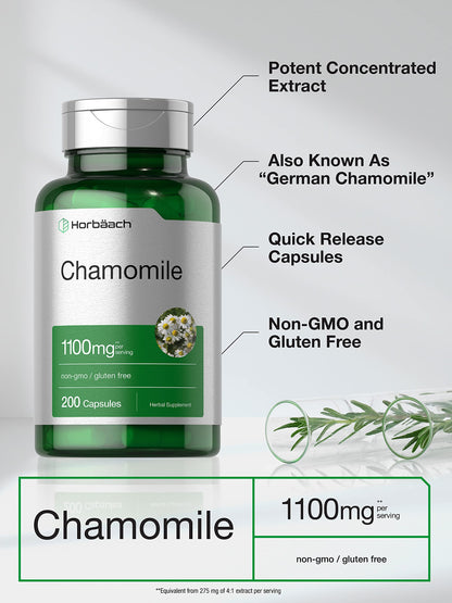 Horbäach Chamomile Flower Extract | 200 Pills | Non-GMO, Gluten Free Supplement