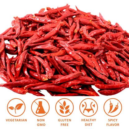 Yimi Dried Chiles Peppers, 10.7oz Dry Whole Red Chilis, Spicy Hot Heat, Great For Mexican,Thai and Chinese Recipes,like Pozole, Tamales, Hotpot, In Resealable Bags, Medium Hot, Ideal for Gift