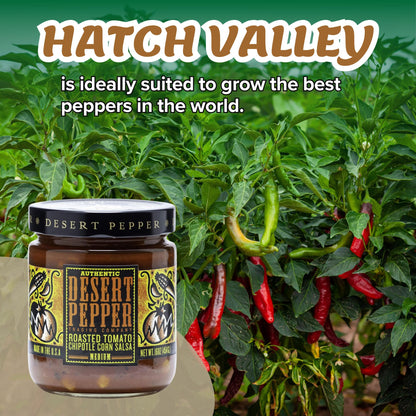 Desert Pepper Roasted Tomato Chipotle Corn Salsa - Dip/Salsa with Jalapeno and Chipotle Peppers, Fresh Veggie, Roasted Tomato Salsa Vegan, Gluten-Free, Low Carb Snack Salsa Medium, 6-Pack