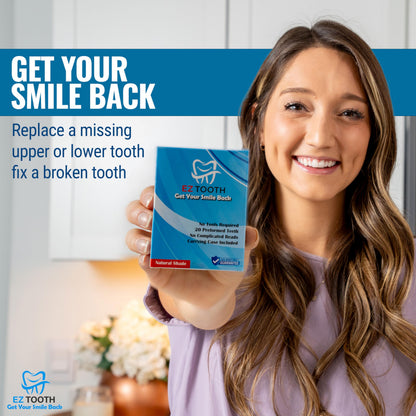EZ Tooth - Amazing Temporary Tooth - Preformed Tooth - Replacement Kit for Missing Tooth - Instant Repair Temp Teeth - Natural and Bright Shade - Patent Pending (Bright Shade)