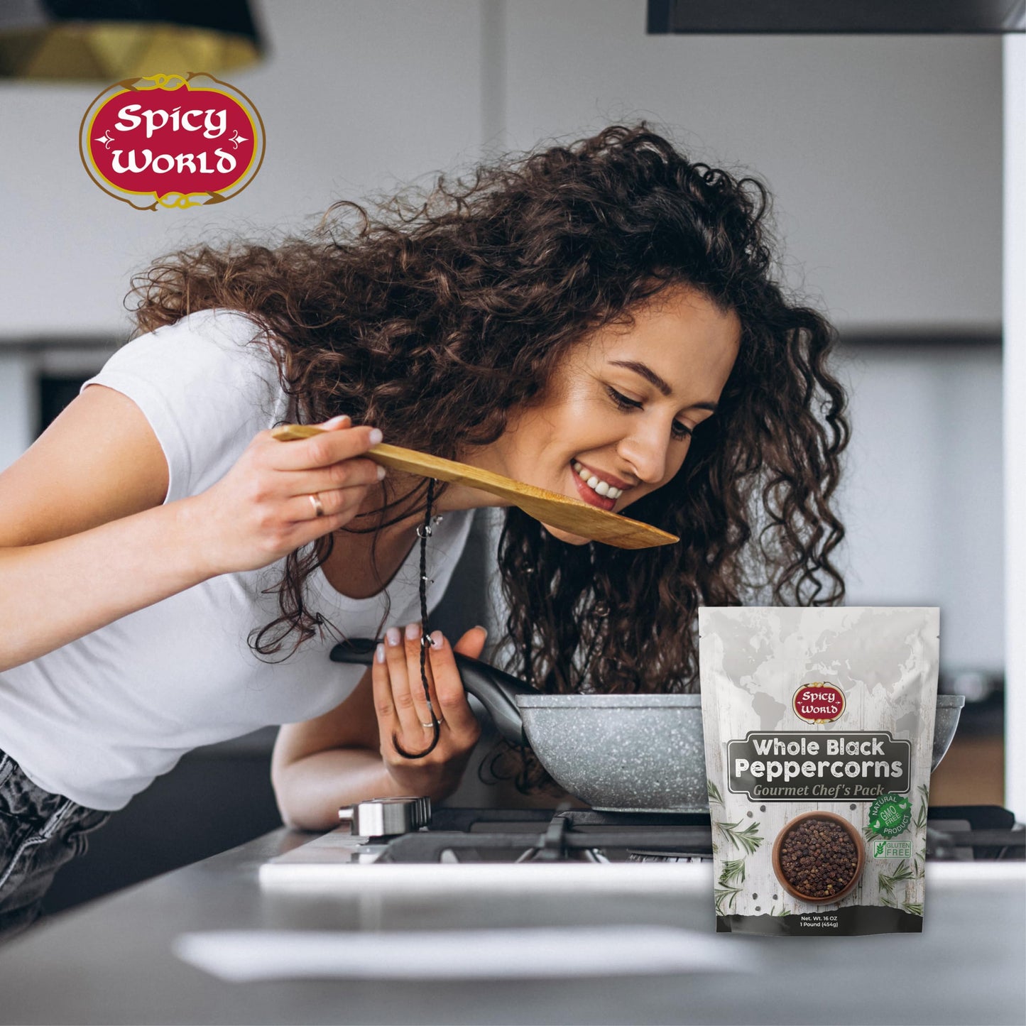 Spicy World Black Peppercorns Whole 16 Ounce - As Seen On Tik Tok - Non-GMO, Steam Sterilized Whole Peppercorns for Grinder Refill