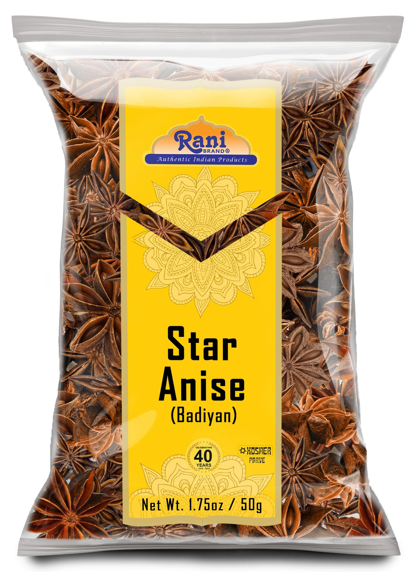Rani Star Anise Seeds, Whole Pods (Badian Khatai) Spice 1.75oz (50g)~ All Natural | Gluten Friendly | NON-GMO | Kosher | Vegan | Whole Chinese Anise Star Pods Sun Dried Spice, Anis Estrella / Illicium Verum, Widely Used for Baking, Drinks, Cooking...