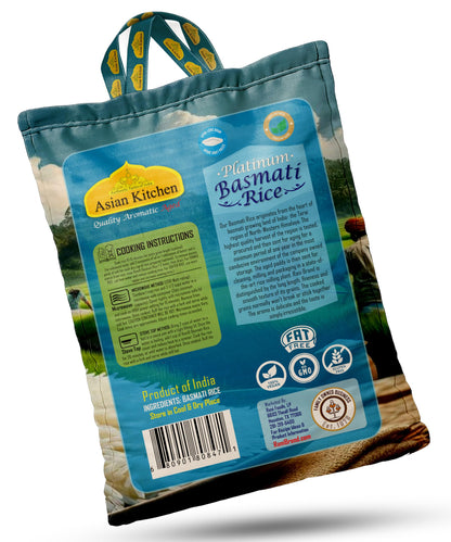Asian Kitchen Platinum White Basmati Rice Extra Long Aged 10lbs (4.54kg) ~ All Natural | Gluten Friendly | Vegan | Indian Origin | Export Quality
