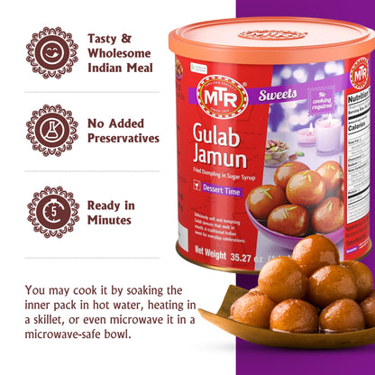 MTR Gulab Jamun – Traditional Indian Sweet – Soft & Melt-in-the-Mouth Texture – Easy to Prepare at Home – No Preservatives – 35.7 oz