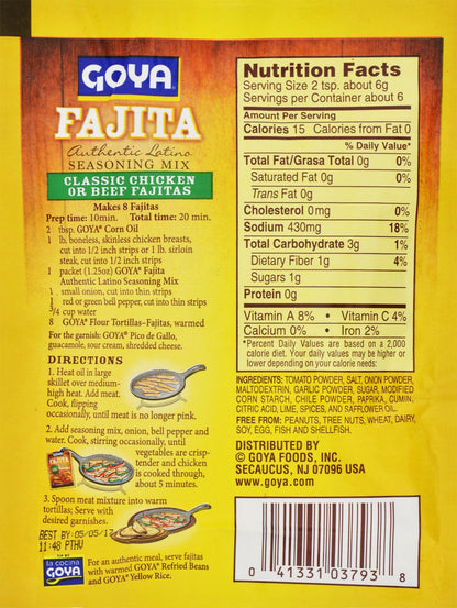 Goya Foods Fajita Seasoning Mix, 1.25 Ounce (Pack of 24)