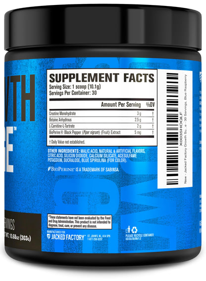 Jacked Factory Growth Surge Creatine Post Workout w/L-Carnitine - Daily Muscle Builder & Recovery Supplement with Creatine Monohydrate, Betaine, L-Carnitine L-Tartrate - 30 Servings, Blue Raspberry