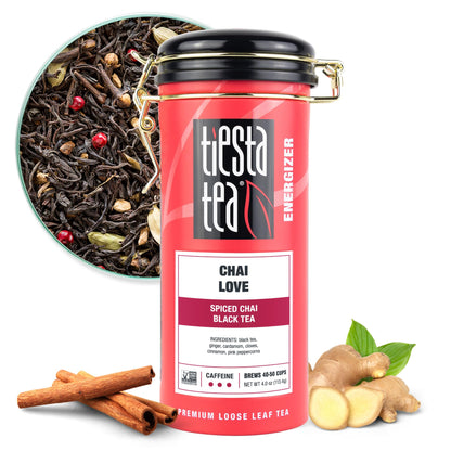 Tiesta Tea - Chai Love, Loose Leaf, Spiced Chai Black Tea, Premium Blend, High Caffeinated, Make Hot or Iced & Brews Up to 50 Cups, 4 Ounce Refillable Tin