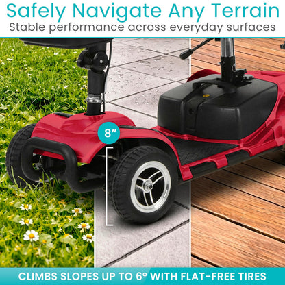 Vive 4 Wheel Mobility Scooter - Electric Powered Wheelchair Device - Compact Heavy Duty Mobile for Travel, Adults, Elderly - Long Range Power Extended Battery with Charger & Basket