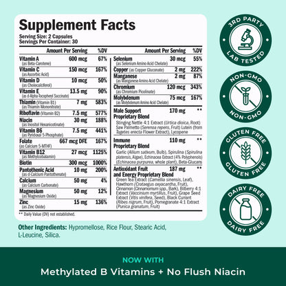 Multivitamin for Men with Methylated Vitamins and Chelated Minerals for Energy, Focus and Immune Health – Premium Daily Mens Multivitamins & Multiminerals – 60 Capsules