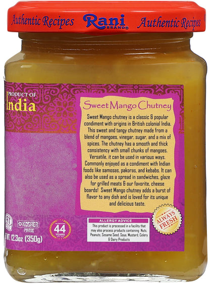 Rani Sweet Mango Chutney (Indian Preserve) 12.3oz (350g) Glass Jar, Ready to eat, Vegan ~ Gluten Free, All Natural, NON-GMO