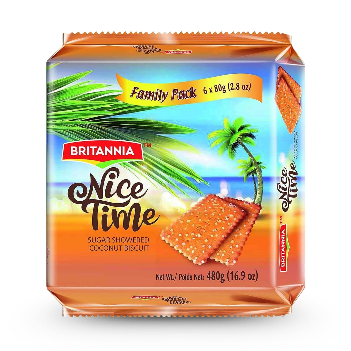 Britannia Nice Time 16.9oz (480g) - Delicious Coconut Biscuit Crunchy - Kids Favorite Breakfast & Tea Time Snacks (Pack of 6 * 80)