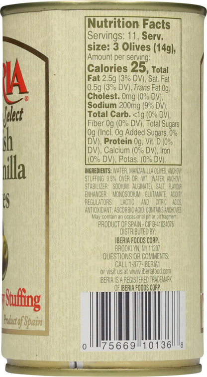 Iberia Spanish Manzanilla Olives Stuffed with Anchovies, 5.25 Oz (Pack of 12)